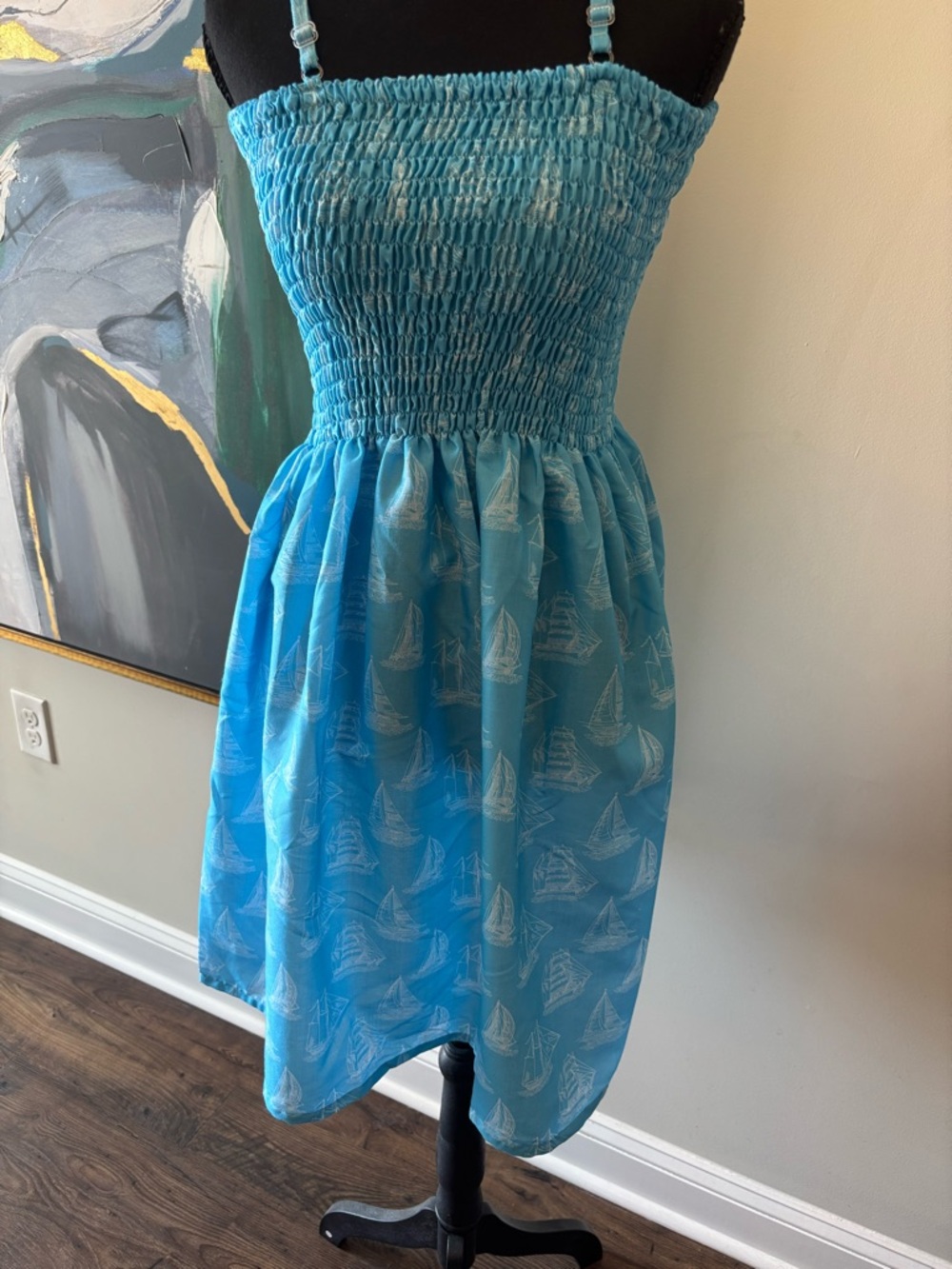 Blue Smocked Sailboat Swim Coverup Dress